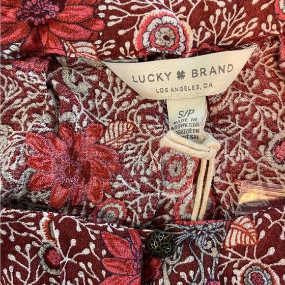LUCKY BRAND Boho Paisley Printed Floral Blouse Red & Pink NWT $98 MSRP Sz Small - Picture 7 of 10